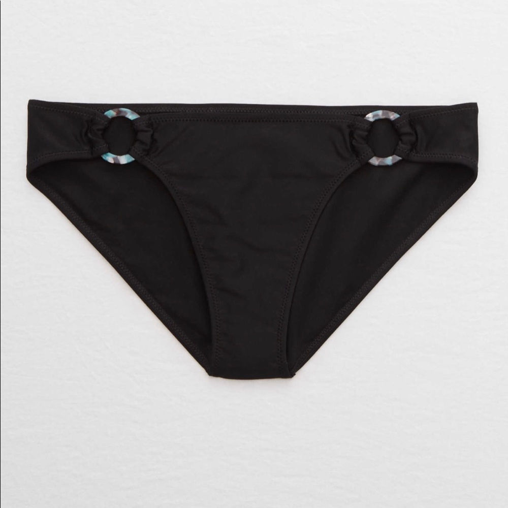 Aerie Black Bikini Bottoms with Resin Hoops